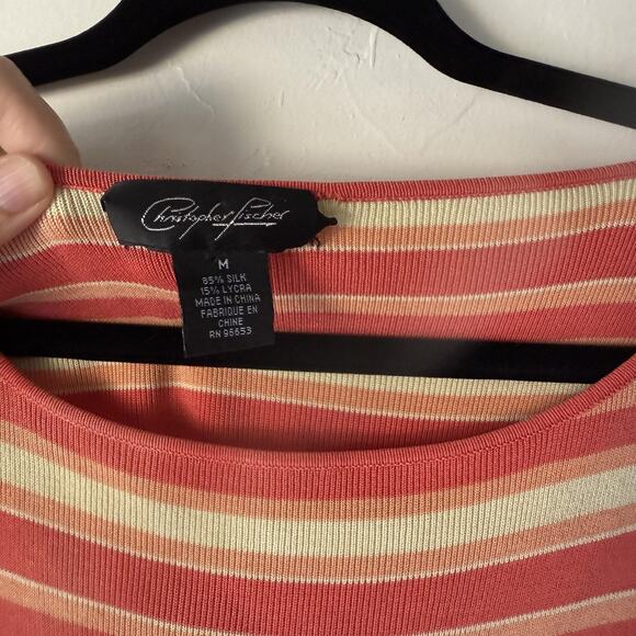 Christopher Fischer Y2k Sweater Women Medium Striped Silk Stretch Pullover Retro - Picture 4 of 7